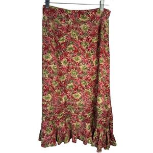 April Cornell Ruffle Floral Beaded Ruffle Vintage Midi Skirt Women’s Size S